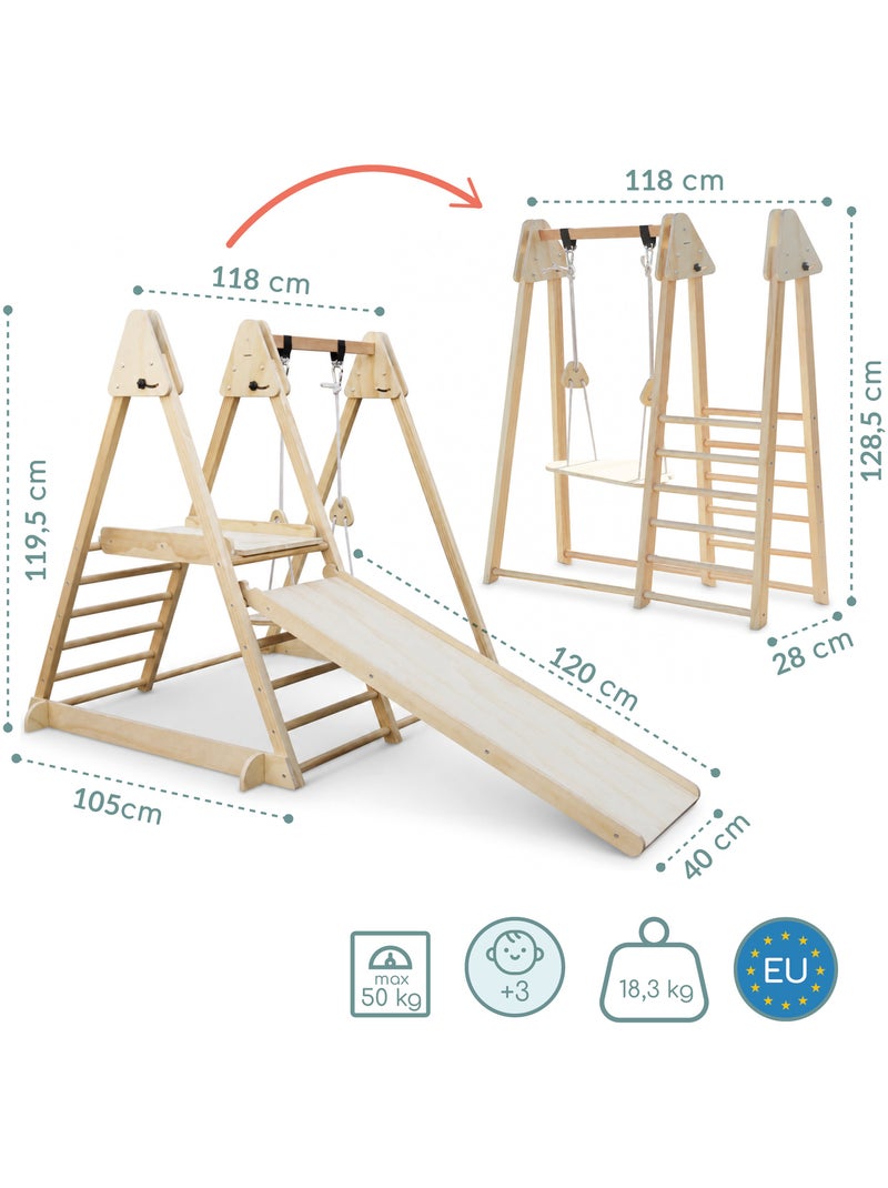 Mamabrum houten 3-in-1 binnenspeeltoestel voor kinderen vanaf 3 jaar Beige - Kiabi