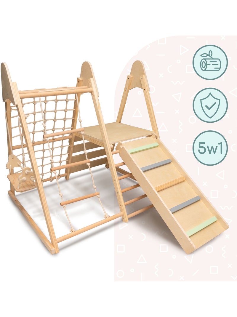 Mamabrum houten 5-in-1 speeltoestel voor kinderen vanaf 3 jaar Beige - Kiabi