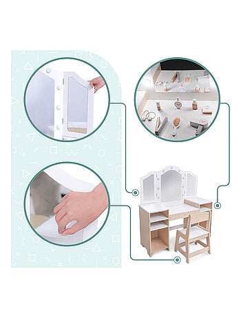 Mamabrum houten kaptafel voor kinderen met stoel, accessoires en led-verlichting