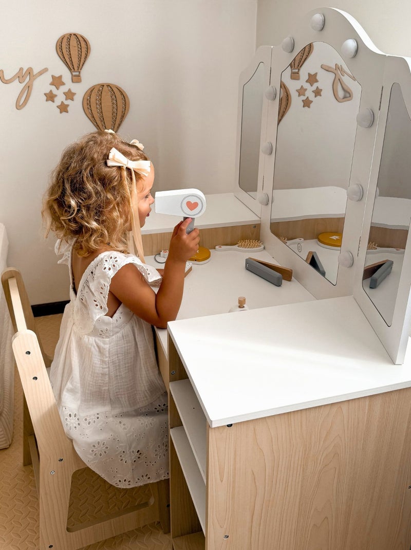 Mamabrum houten kaptafel voor kinderen met stoel, accessoires en led-verlichting N.v.t. - Kiabi