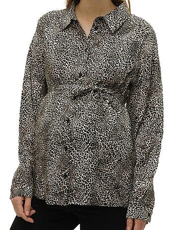 Mamalicious cherry zwart/beige damesoverhemd