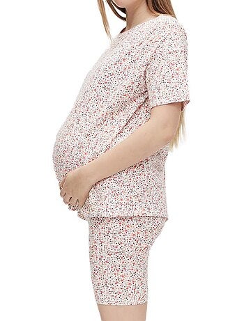 Mamalicious dames pyjama set wit met bloemenprint - bikerstijl