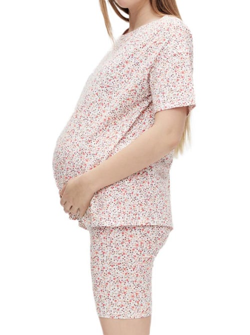 Mamalicious Dames Pyjama Set Wit met Bloemenprint - Bikerstijl - Kiabi Mamalicious Dames Pyjama Set Wit met Bloemenprint - Bikerstijl - Kiabi