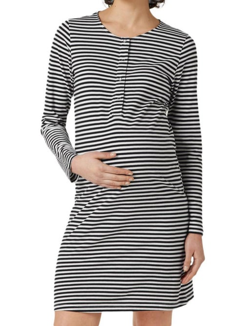 Mamalicious Holly Dames Nachthemd Zwart/Wit - Kiabi Mamalicious Holly Dames Nachthemd Zwart/Wit - Kiabi