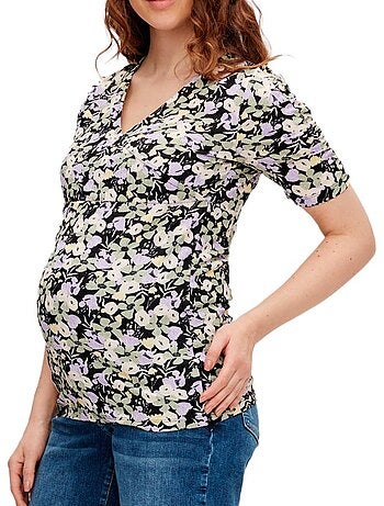 Mamalicious janice damesblouse - violet, zwart & geel