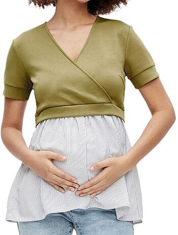 Mamalicious jennifer kaki zwangerschaps- en borstvoedingsblouse