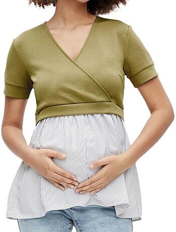 Mamalicious jennifer kaki zwangerschaps- en borstvoedingsblouse