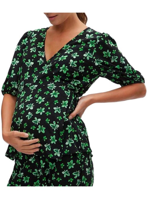 Mamalicious Linor Zwangerschapsblouse Groen/Zwart Linnen voor Dames - Kiabi Mamalicious Linor Zwangerschapsblouse Groen/Zwart Linnen voor Dames - Kiabi