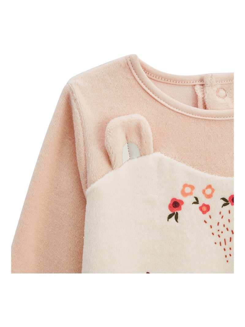 Manouk 2-delige velours kinderpyjamaset met oprolbare voetjes Roze - Kiabi