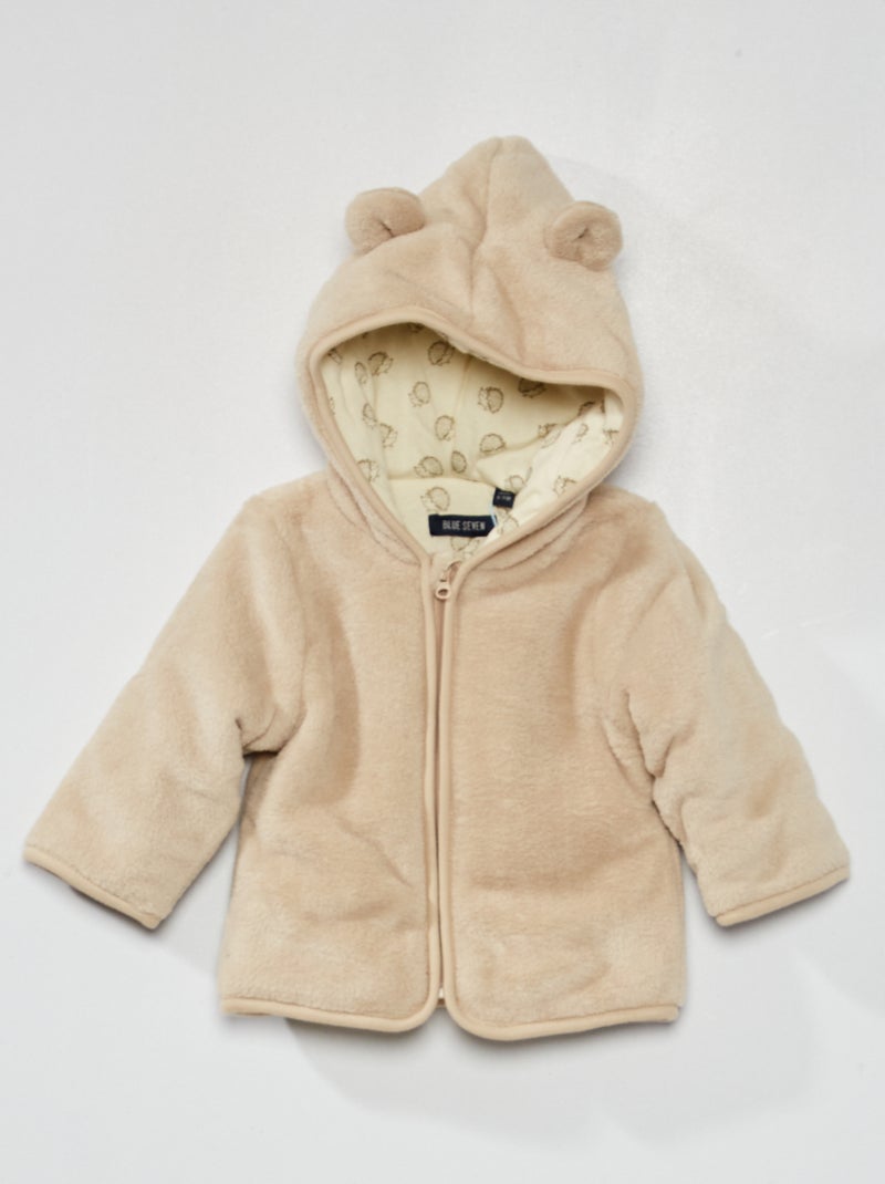 Manteau à capuche en doudou beige - Kiabi