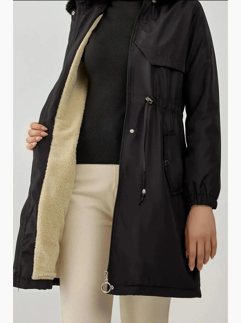 Manteau à capuche en fausse fourrure bdart Noir - Kiabi