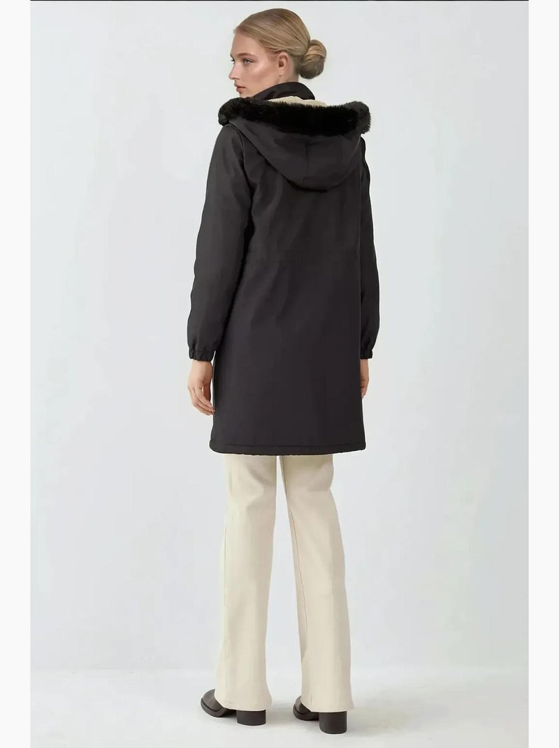 Manteau à capuche en fausse fourrure bdart Noir - Kiabi