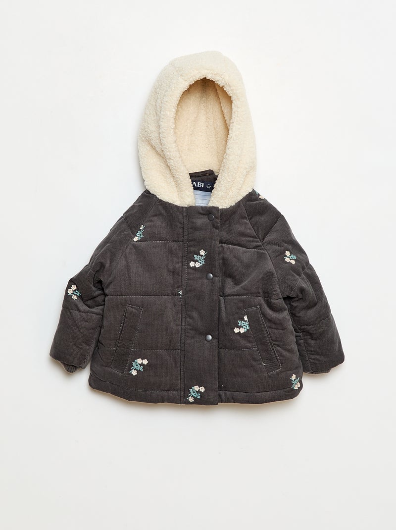 Manteau à capuche en velours Gris - Kiabi