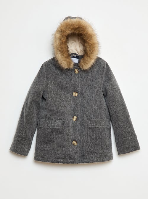 Manteau à capuche façon laine - Kiabi