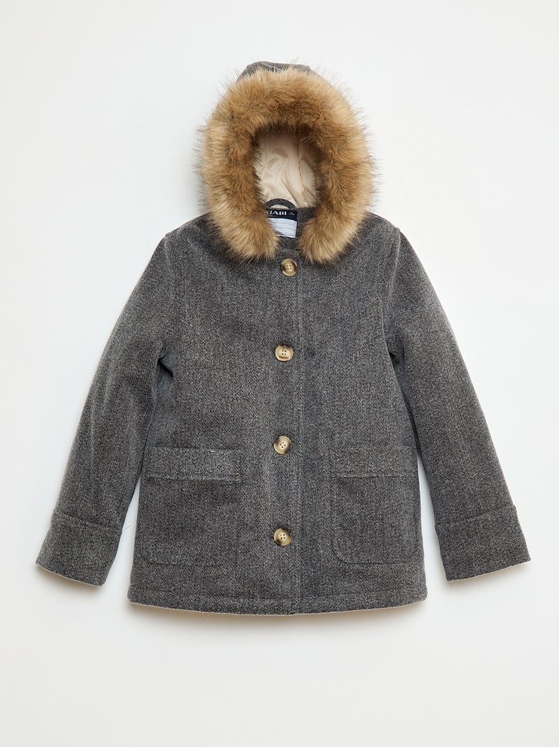Manteau à capuche façon laine Gris - Kiabi