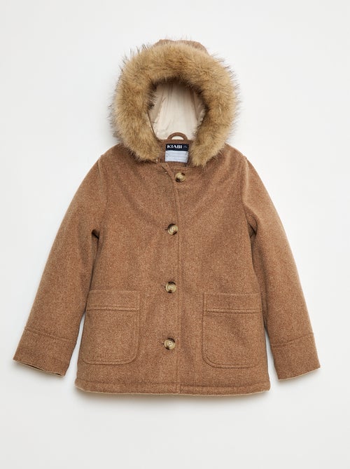 Manteau à capuche façon laine - Kiabi