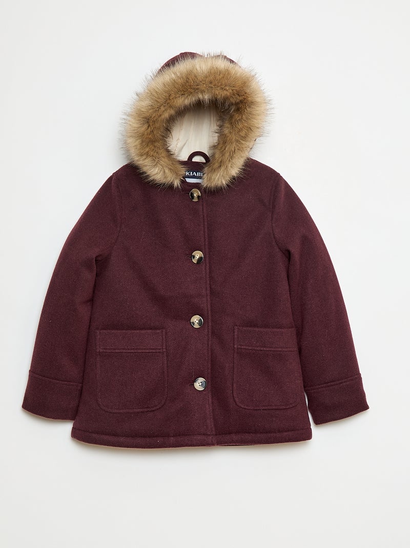 Manteau à capuche façon laine Violet - Kiabi