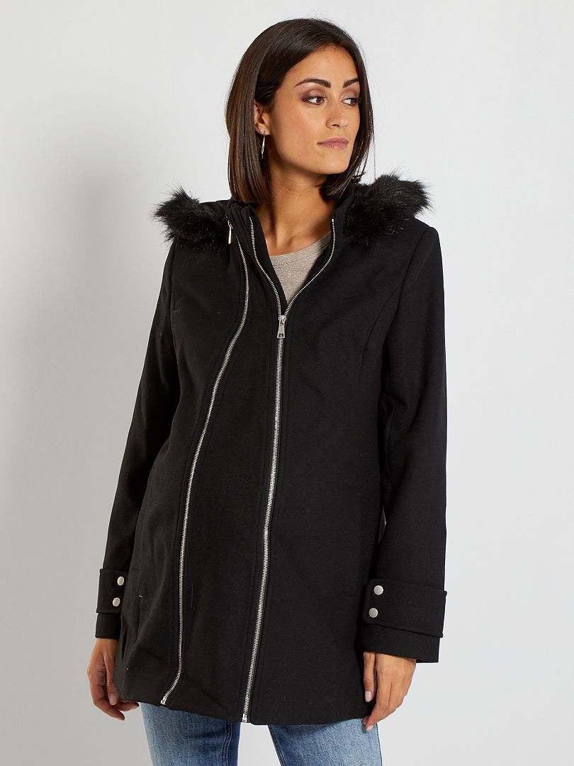 Manteau à capuche grossesse style lainage noir - Kiabi