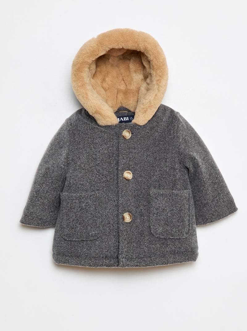 Manteau avec capuche douce Gris - Kiabi