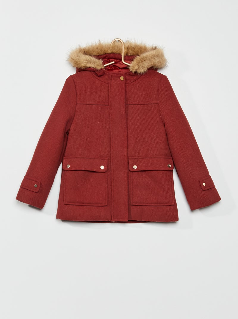 Manteau avec capuche en fausse fourrure Rose - Kiabi