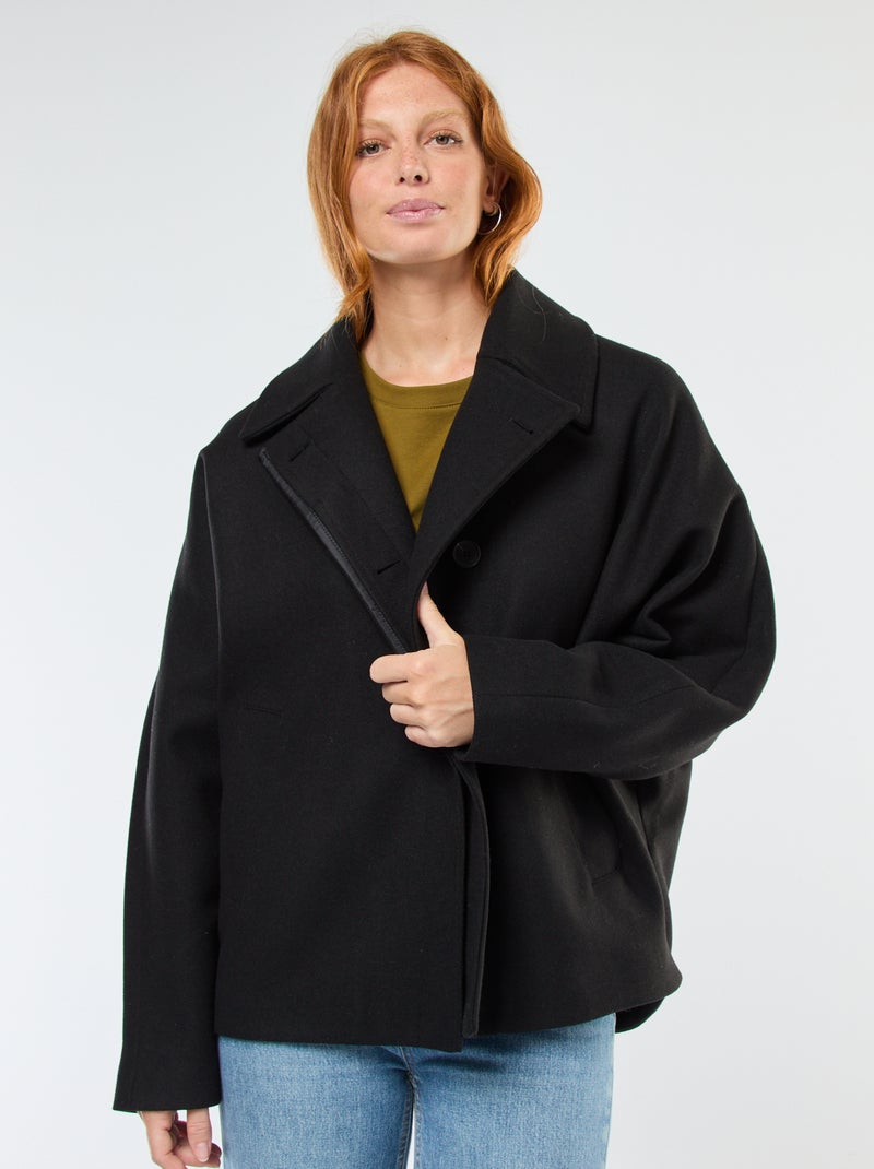 Manteau cape façon lainage Noir - Kiabi