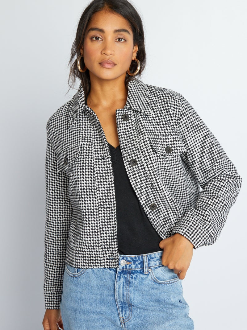 Manteau court à carreaux Noir - Kiabi