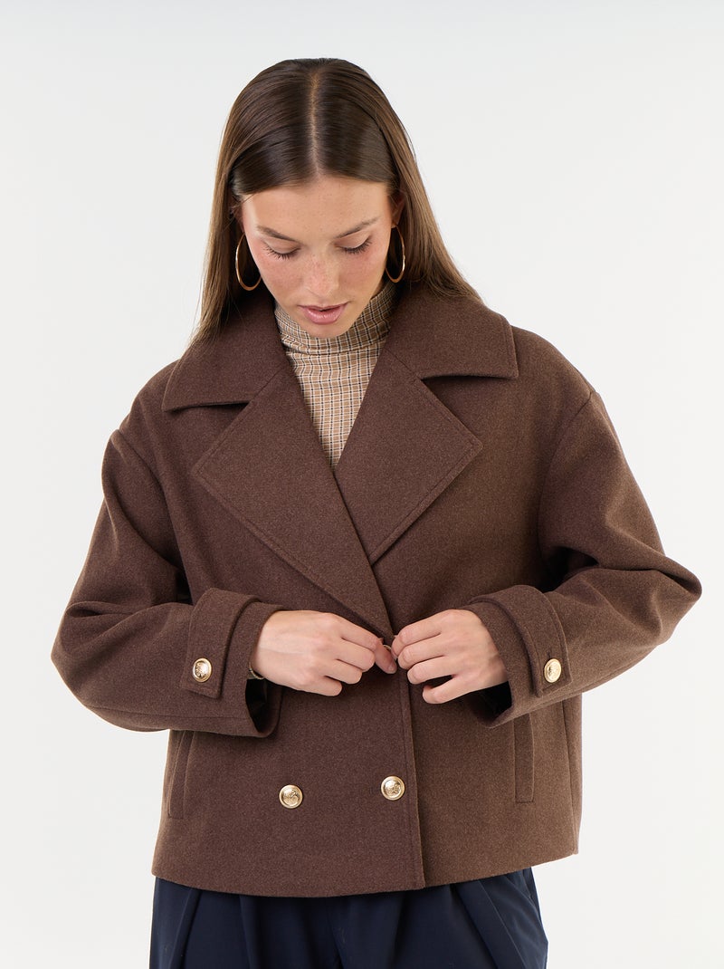 Manteau court à double boutonnage Marron - Kiabi