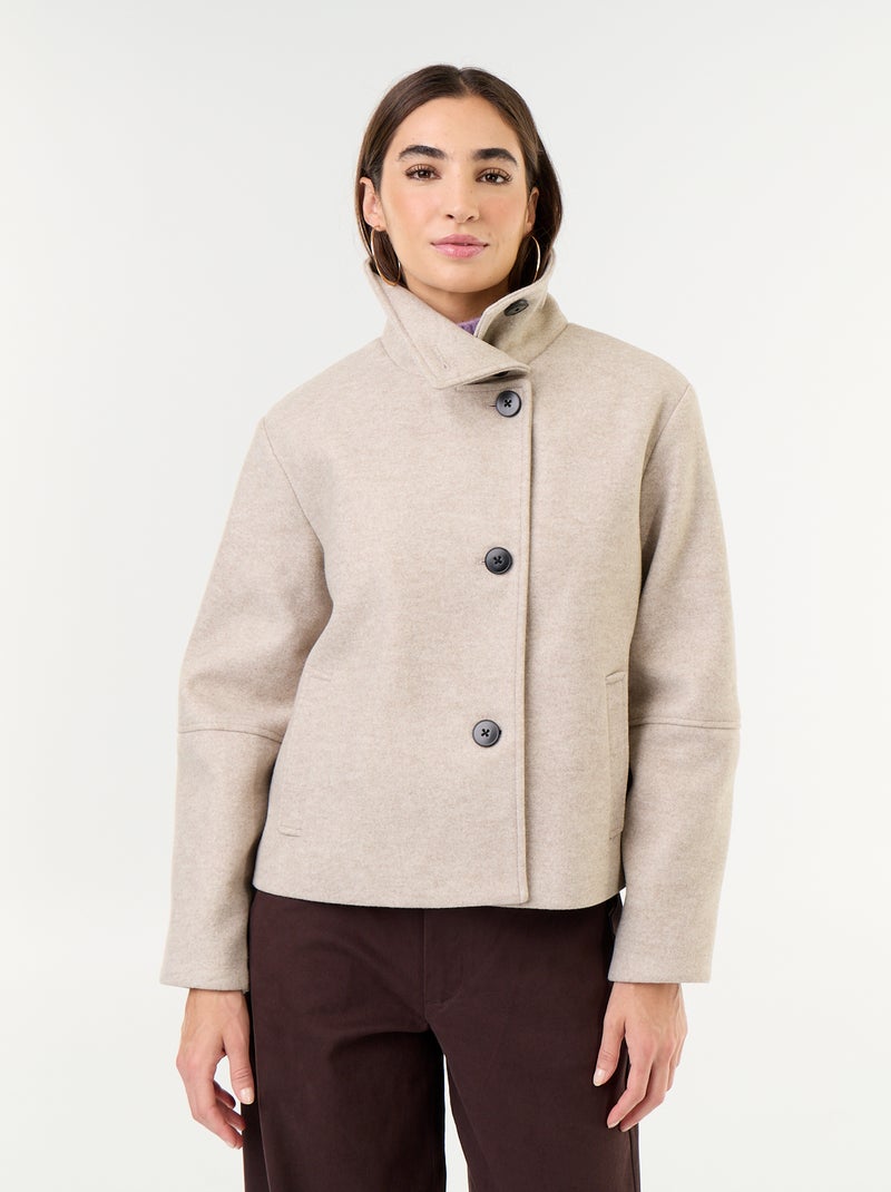 Manteau court effet lainage Beige - Kiabi