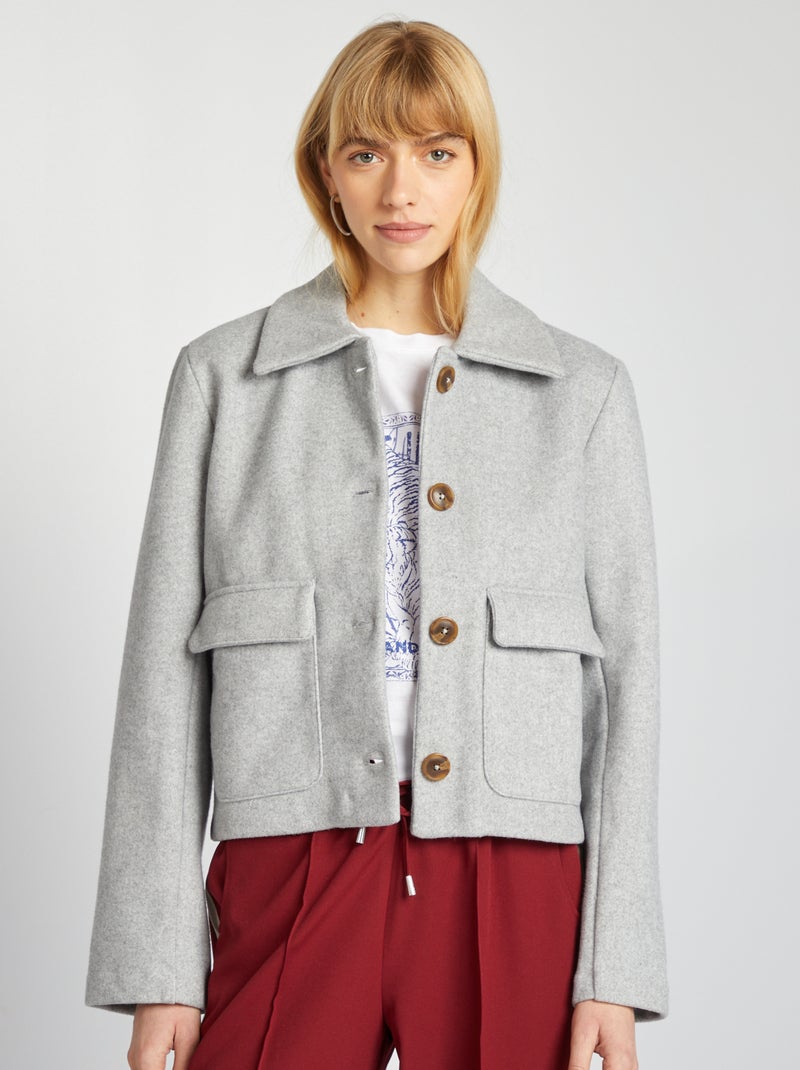 Manteau court effet lainage Gris - Kiabi