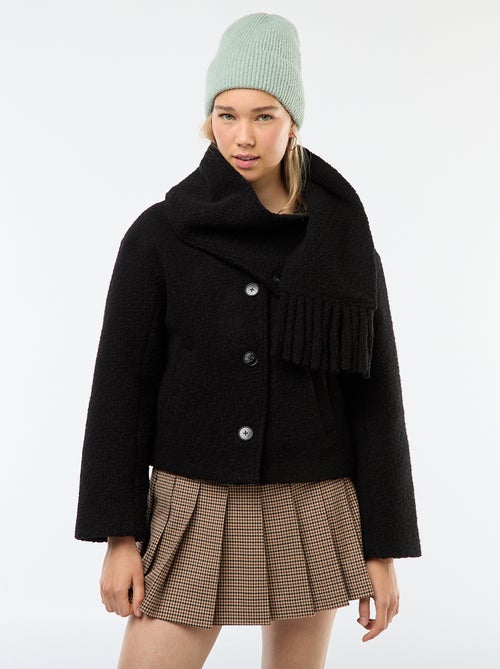 Manteau court en laine avec une écharpe amovible - Kiabi