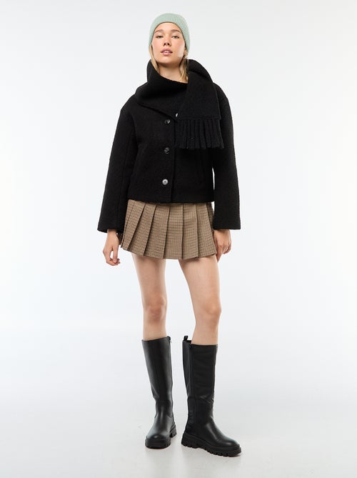 Manteau court en laine avec une écharpe amovible - Kiabi