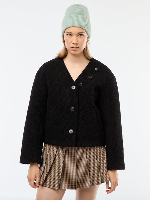 Manteau court en laine avec une écharpe amovible - Kiabi