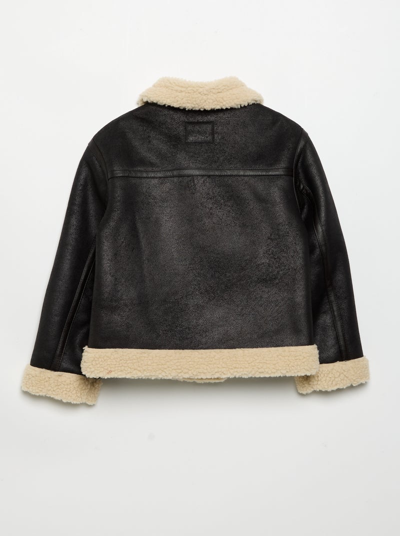 Manteau court en peau lainée Noir - Kiabi