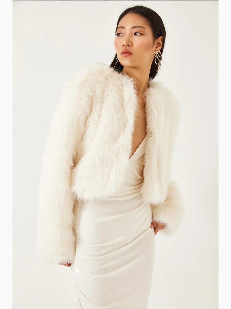 Manteau doublé en fausse fourrure lucci Ivoire - Kiabi