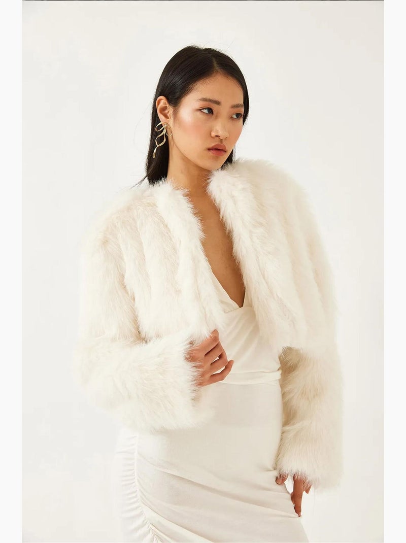 Manteau doublé en fausse fourrure lucci Ivoire - Kiabi