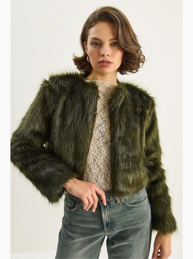 Manteau doublé en fausse fourrure lucci Vert émeraude - Kiabi