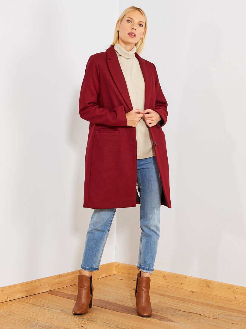 Manteau effet lainage rouge bordeaux - Kiabi