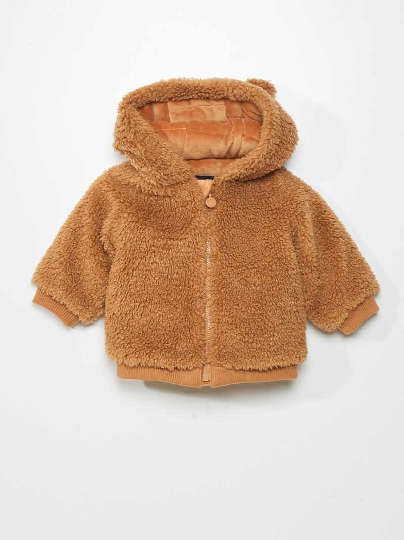 Manteau effet moutonné à capuche Marron - Kiabi