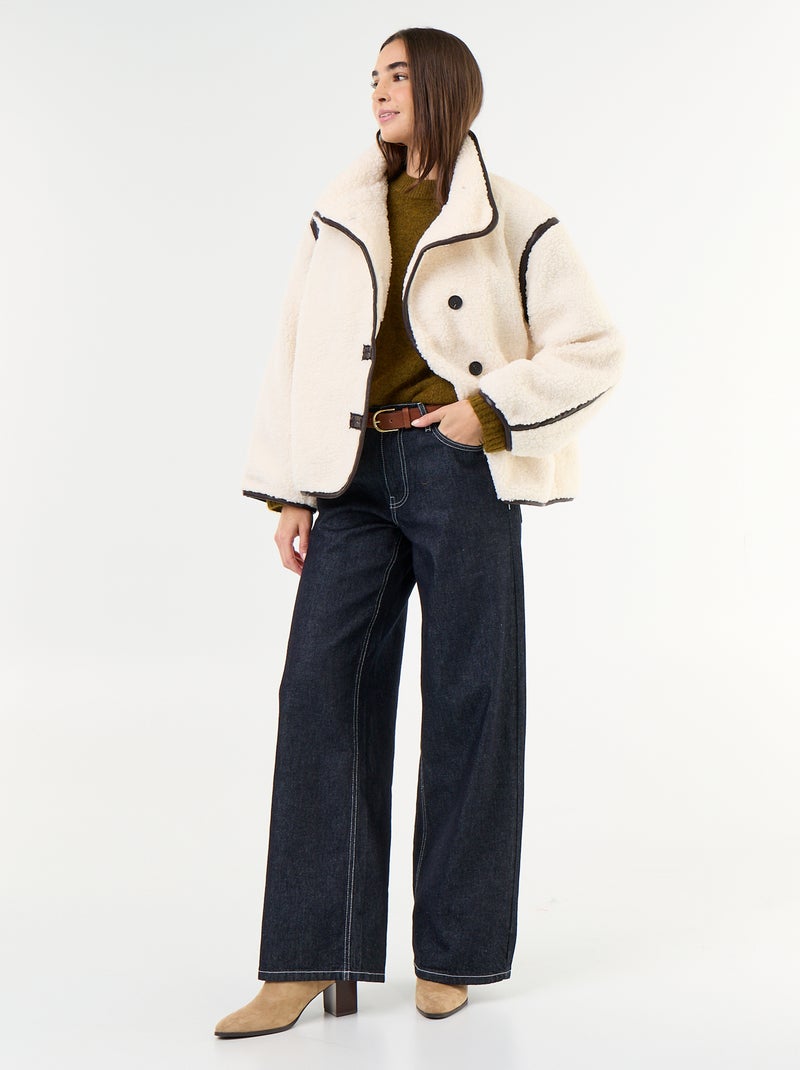 Manteau effet moutonné avec bords contrastés Beige - Kiabi
