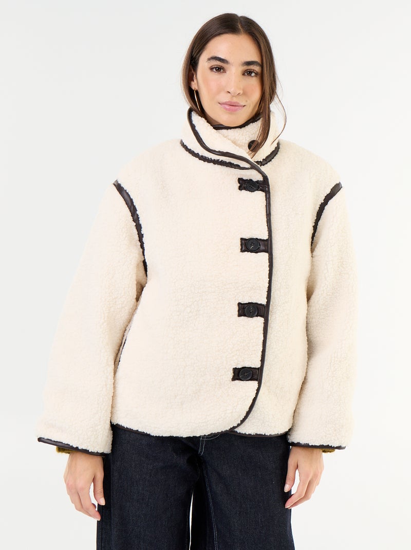 Manteau effet moutonné avec bords contrastés Beige - Kiabi