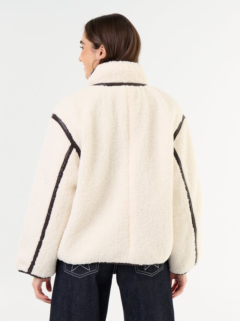 Manteau effet moutonné avec bords contrastés Beige - Kiabi