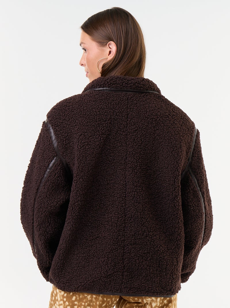 Manteau effet moutonné avec bords contrastés Marron - Kiabi
