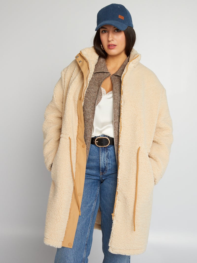 Manteau effet moutonné beige - Kiabi