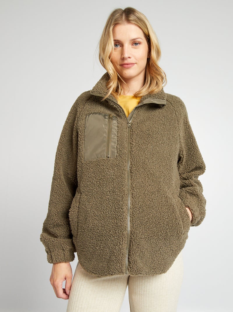 Manteau effet moutonné de grossesse Kaki - Kiabi