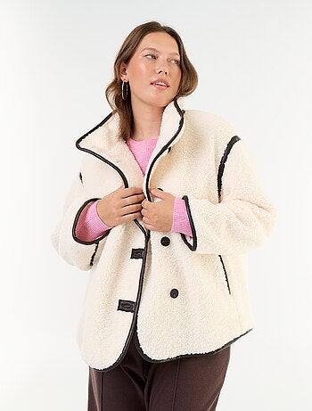Manteau effet moutonné détails faux cuir
