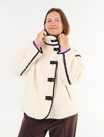Manteau effet moutonné détails faux cuir