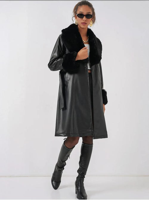 Manteau en cuir et fausse fourrure bdart - Kiabi Manteau en cuir et fausse fourrure bdart - Kiabi