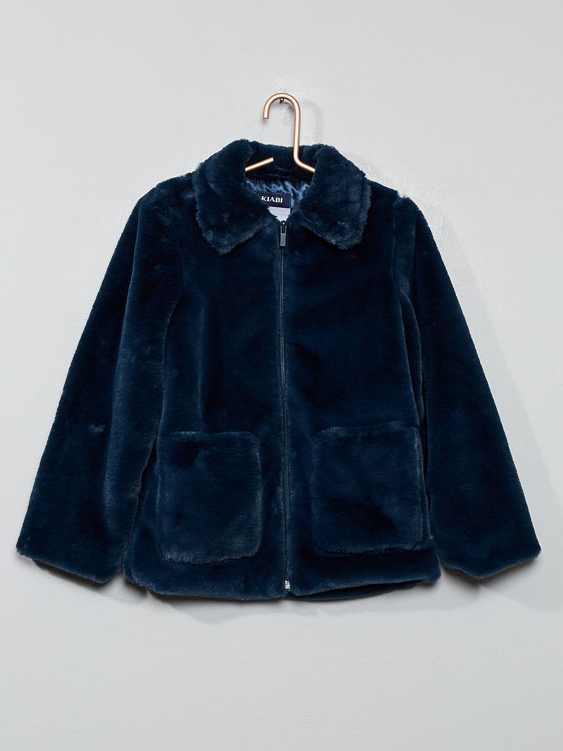 Manteau en fausse fourrure bleu navy - Kiabi