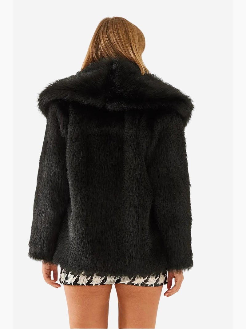 Manteau en fausse fourrure de qualité supérieure doublé avec col mbms lucci Noir - Kiabi