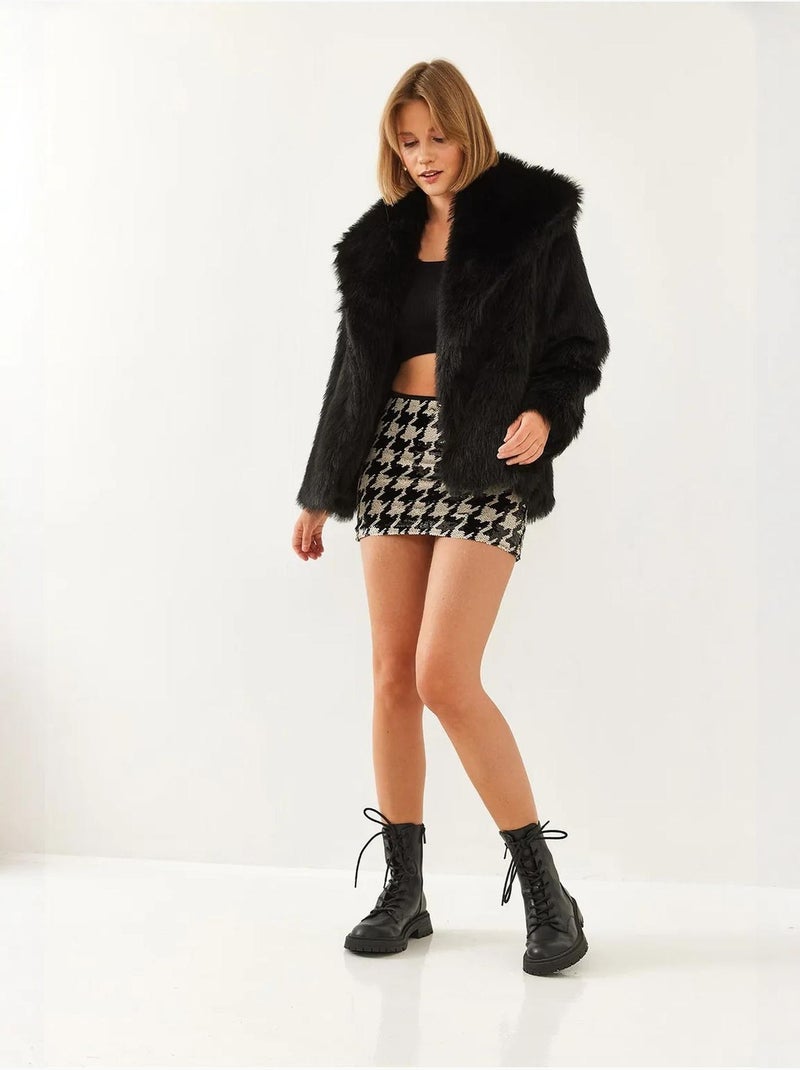Manteau en fausse fourrure de qualité supérieure doublé avec col mbms lucci Noir - Kiabi